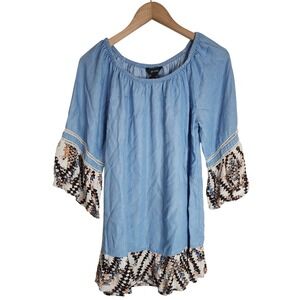 Ali Miles Tunic Women's Small Boho‎ 3/4 Sleeve Blue